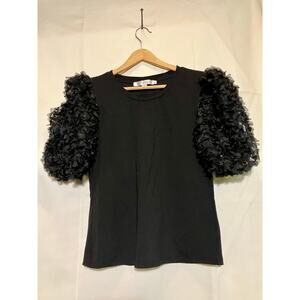 Flat White Black Top W/Puffy Sleeves Women’s Size XS.